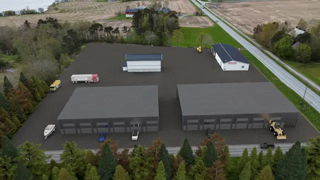Bustad Næringspark from the air — illustration