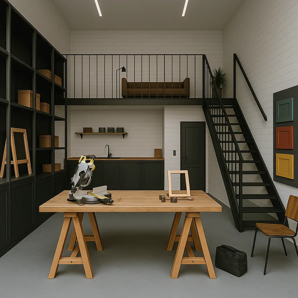Workshop and mezzanine office — illustration