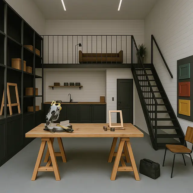 Workshop and mezzanine office — illustration