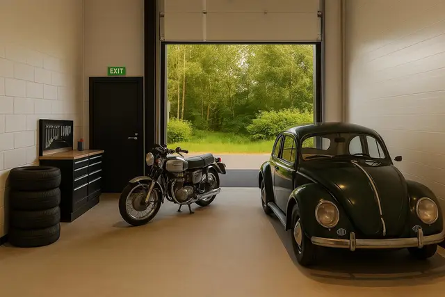 Motorbike and classic car — illustration